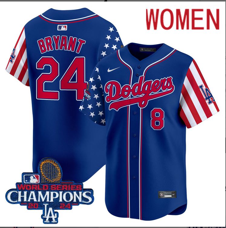 Women   MLB Los Angeles Dodgers #24 Bryant American Style blue 2024 World Series Champions  Limited Jersey->women mlb jersey->Women Jersey